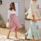 Women's High Waist Fashion Long Black Knotted Tied Wrap Floral Ruffle Chiffon A-Line Split Skirt Spring Summer Clothes