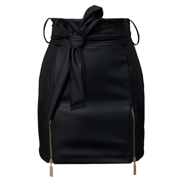 Elegant Bandage PU Leather Wrap Skirt