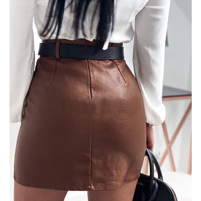 Elegant Fashion Rivets PU Leather Skirts for Women