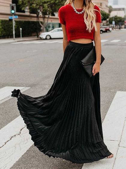 Women's Fashion Casual Skirt Girls High Waist Long Skirts