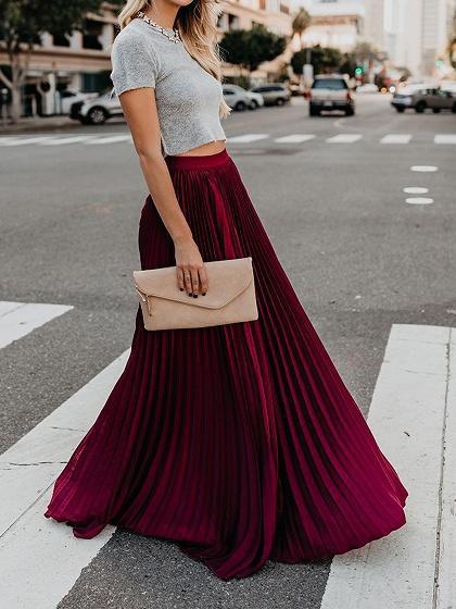 Women's Fashion Casual Skirt Girls High Waist Long Skirts