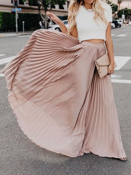 Women's Fashion Casual Skirt Girls High Waist Long Skirts