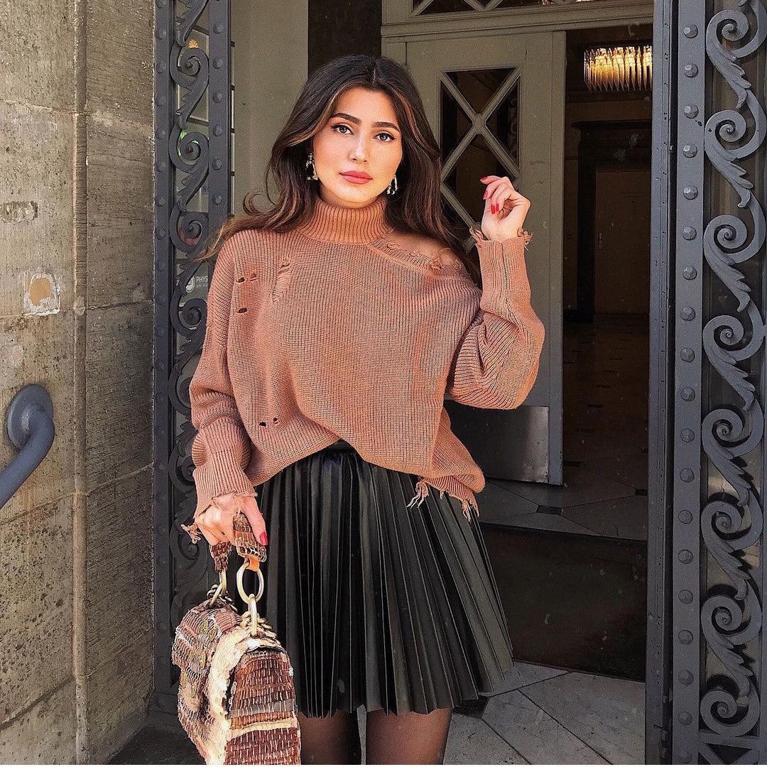 Draped Pleated Knitted Mini Skirts for Women, Winter Short Skirt