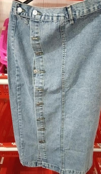 Button Irregular Slit Denim High Waist Skirt