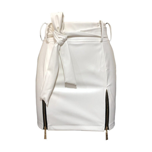 Elegant Bandage PU Leather Wrap Skirt