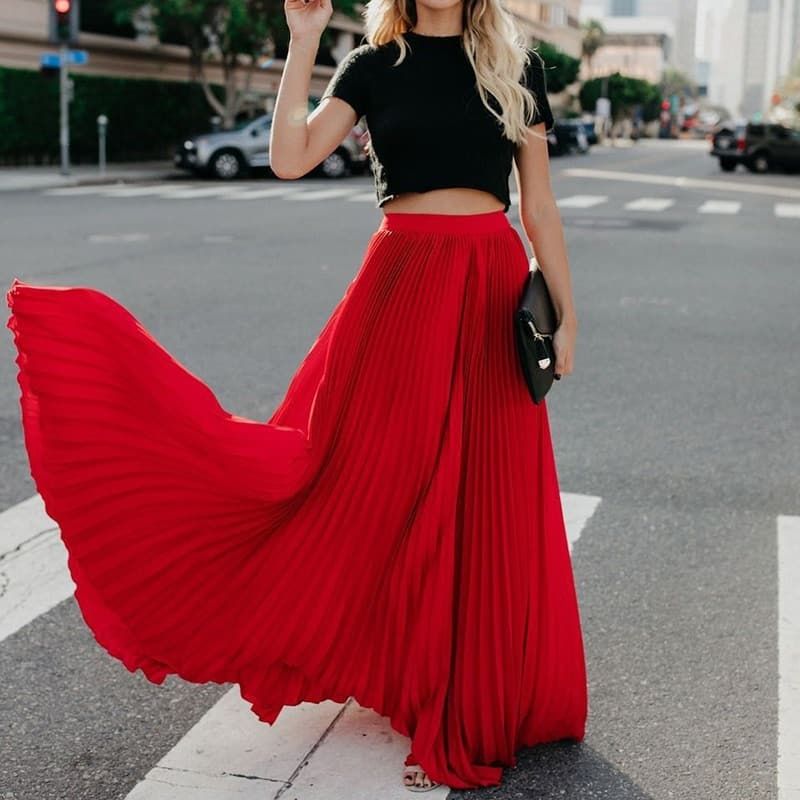 Women's Fashion Casual Skirt Girls High Waist Long Skirts