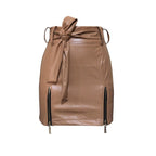 Elegant Bandage PU Leather Wrap Skirt