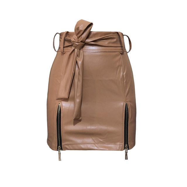 Elegant Bandage PU Leather Wrap Skirt